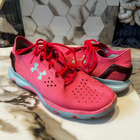 Under Armour Women's Speedform Apollo Pink/Blue Running Sneakers Size 9 - Picture 1 of 8